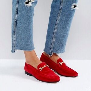 Tommy Hilfiger red velvet loafers with gold detail. Size 38